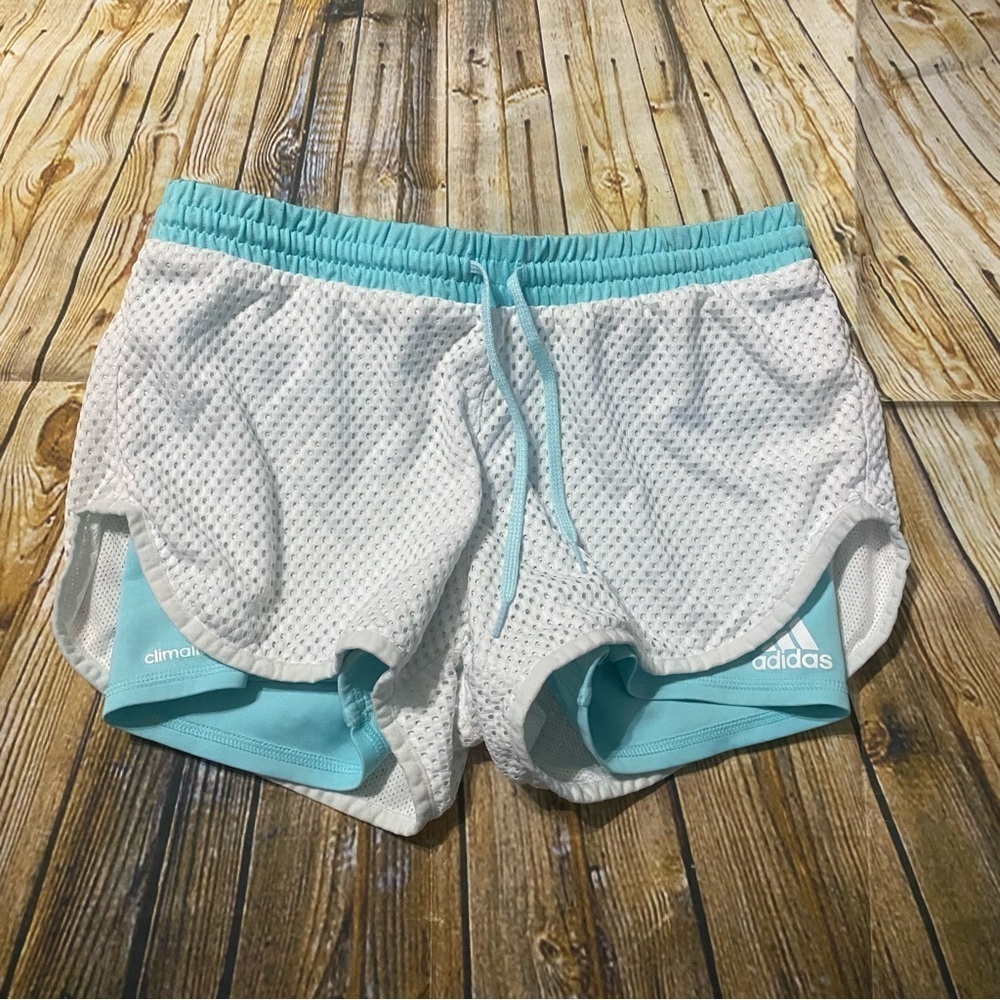 Adidas Shorts Blue White Biker Running Gym Workout Climalite Mesh